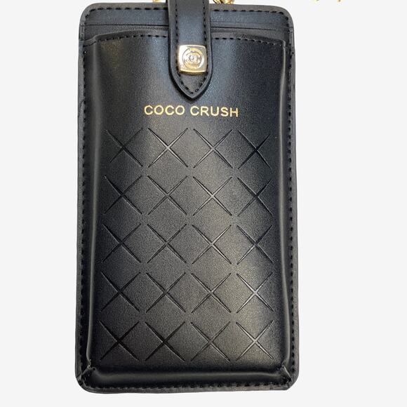 Coco Crush Style Black Phone Holder Crossbody With Chain Two Card Slots New - Picture 3 of 14